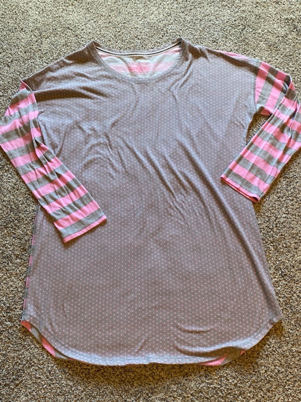 Victoria's Secret Gray T Shirt Nightgown with Pink Striped Long Sleeves Size M